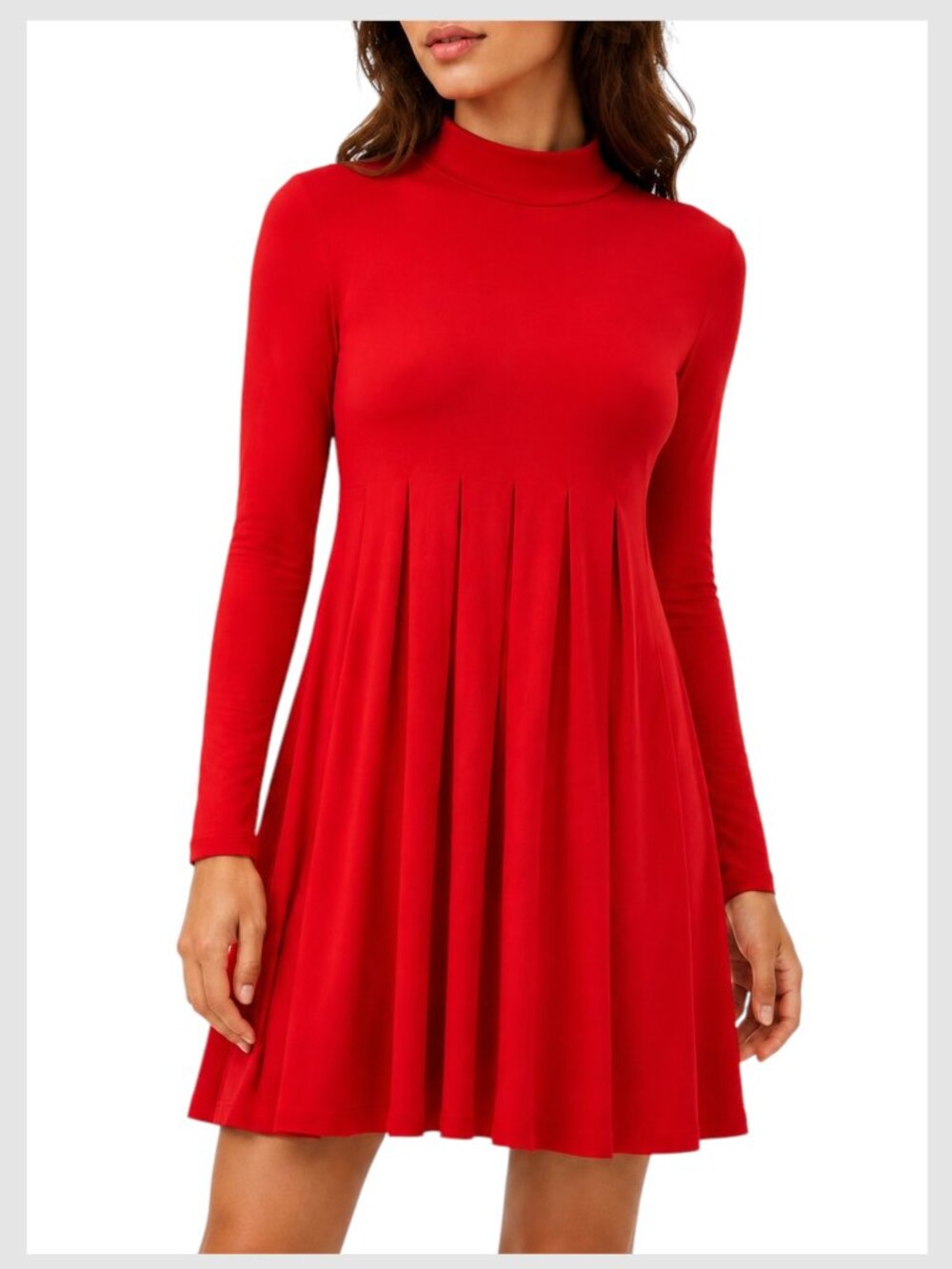 BCBGeneration Mock Neck A-Line Long Sleeve Swing Mini Dress Red XS